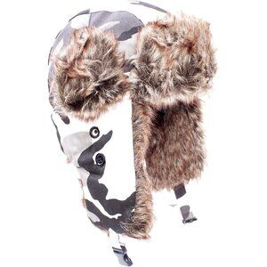 Unisex White  Winter Trapper Hat with Faux Fur Lining & Ear Flaps Warm Russian